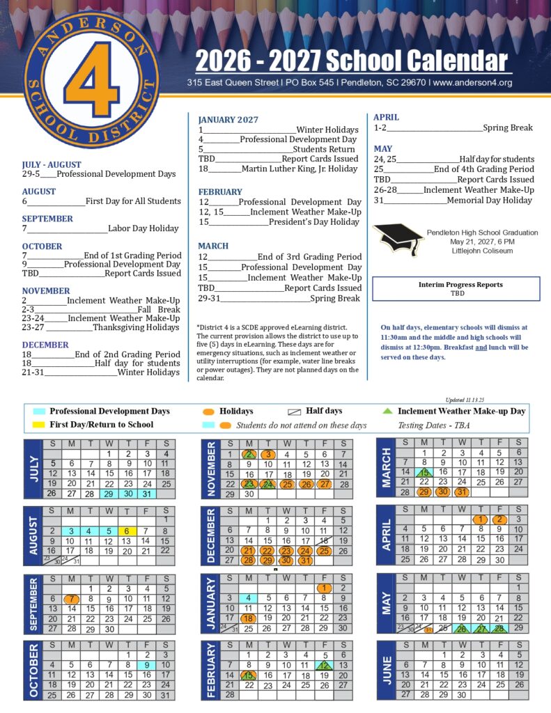 Anderson School District 4 2026-2027