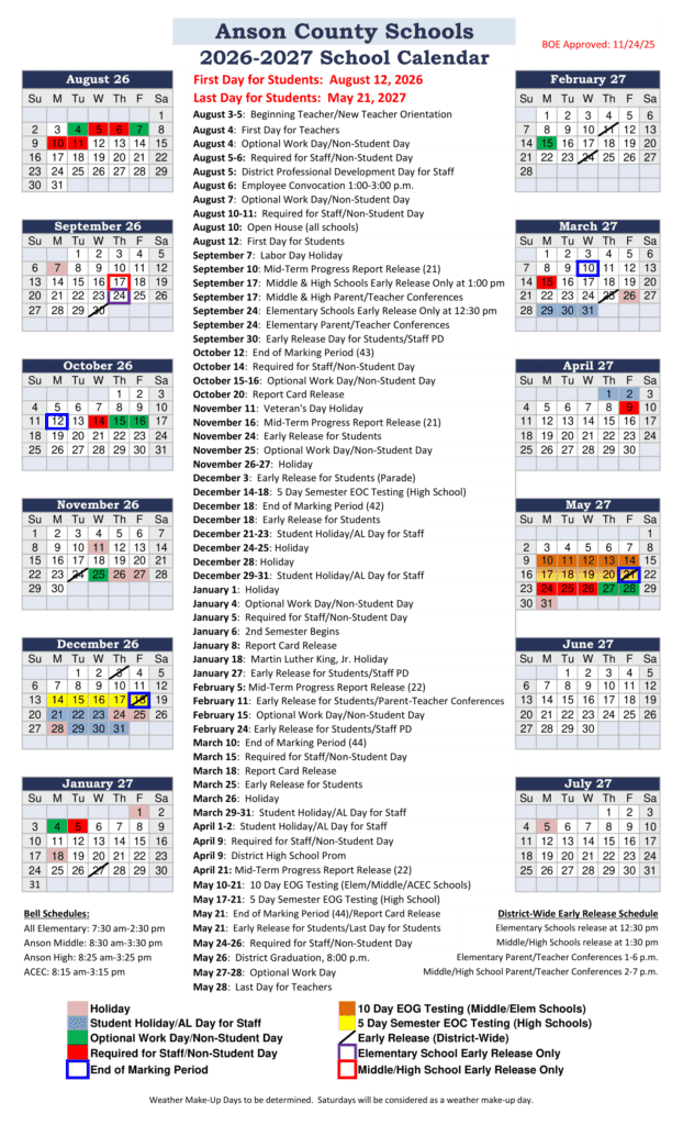 Anson County Schools 26-27 Calendar