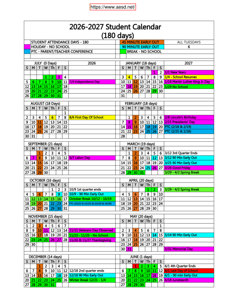 Arvin Elementary School District 26-27 Calender