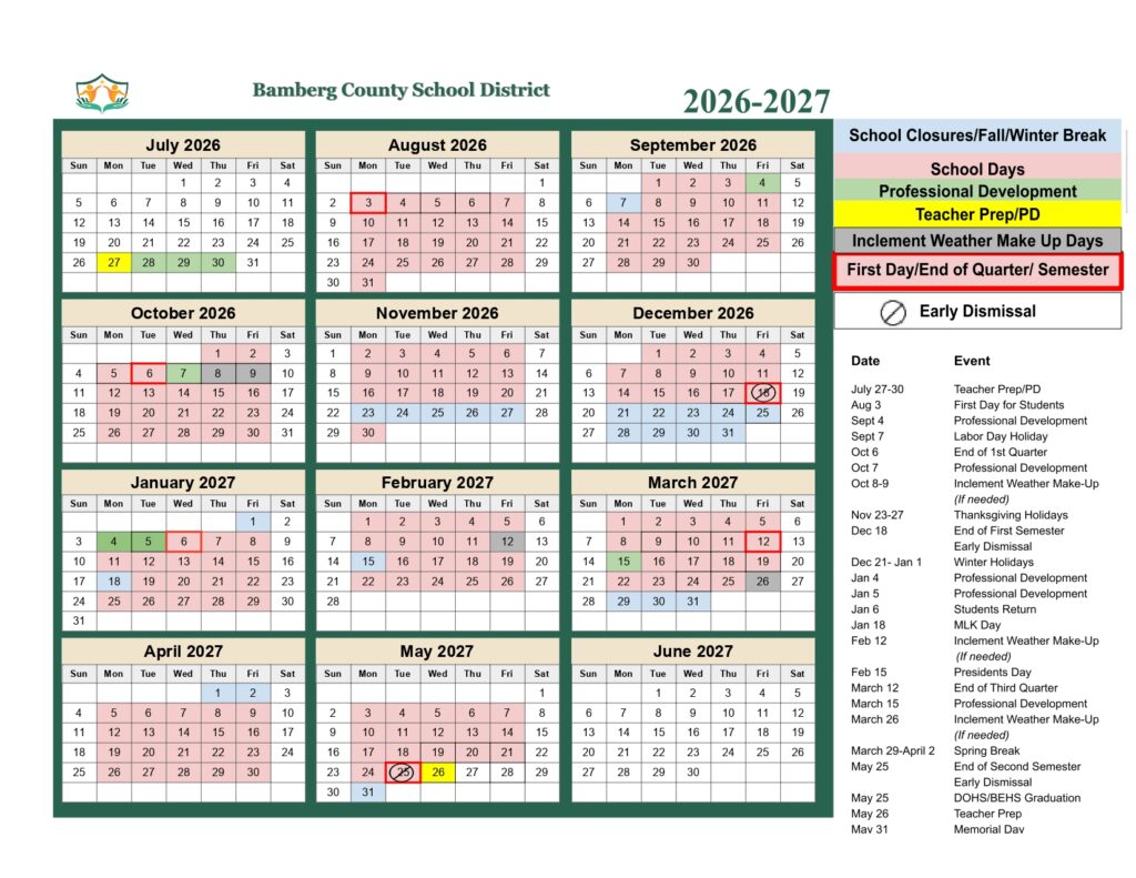 Bamberg County School District 2026-2027