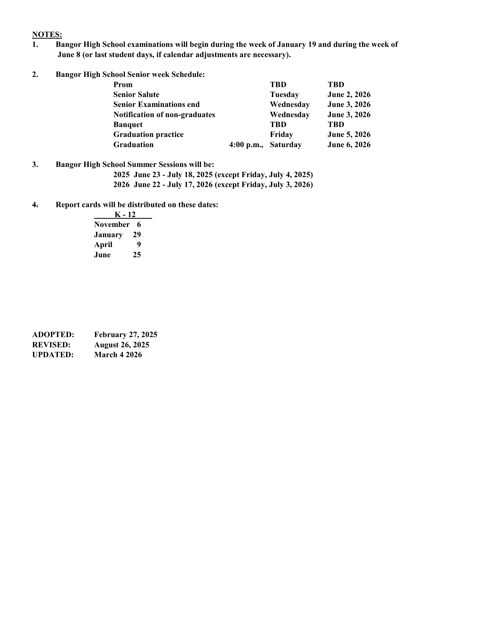 Bangor School Department Calendar 26-27 Revised [PDF]