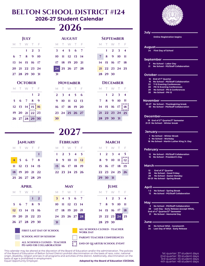 Belton School District #124 26-27 Calendar