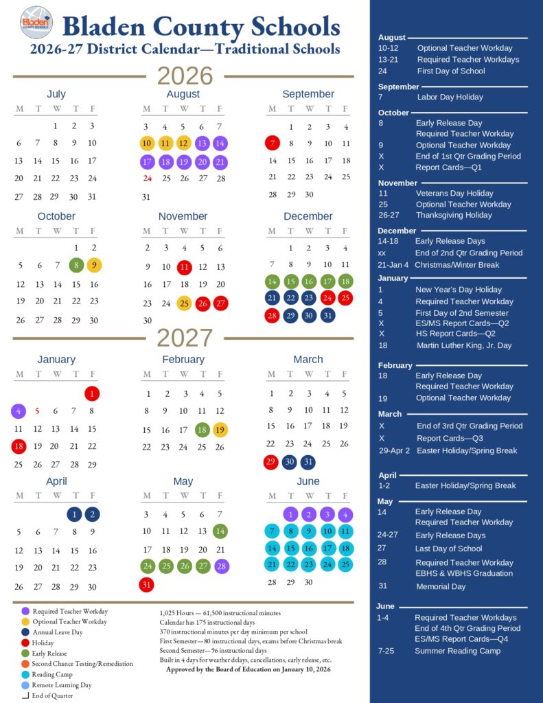 Bladen County Schools Calendar 2026-2027