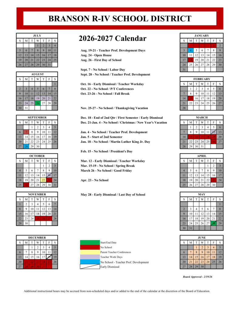 Branson R-IV School District 26-27 Calendar