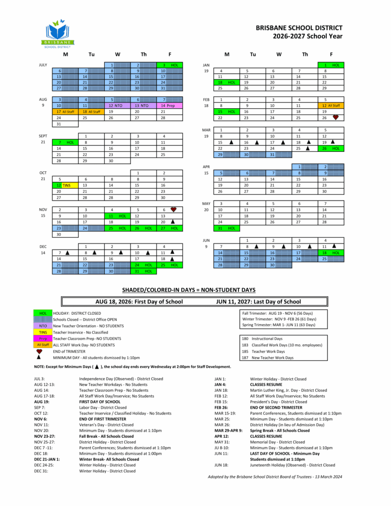 Brisbane School District 26-27 Calendar