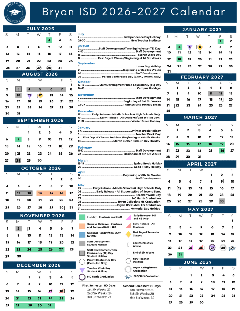 Bryan ISD 26-27 Calendar