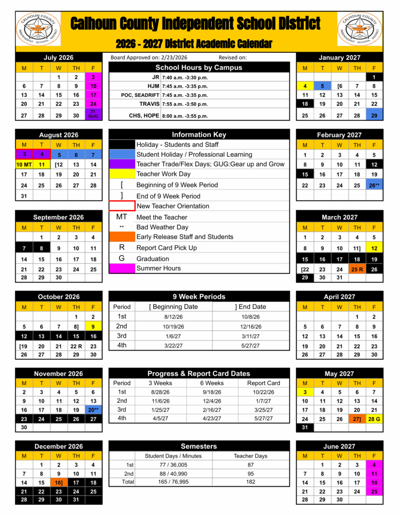 Calhoun County Independent School District 26-27 Calendar