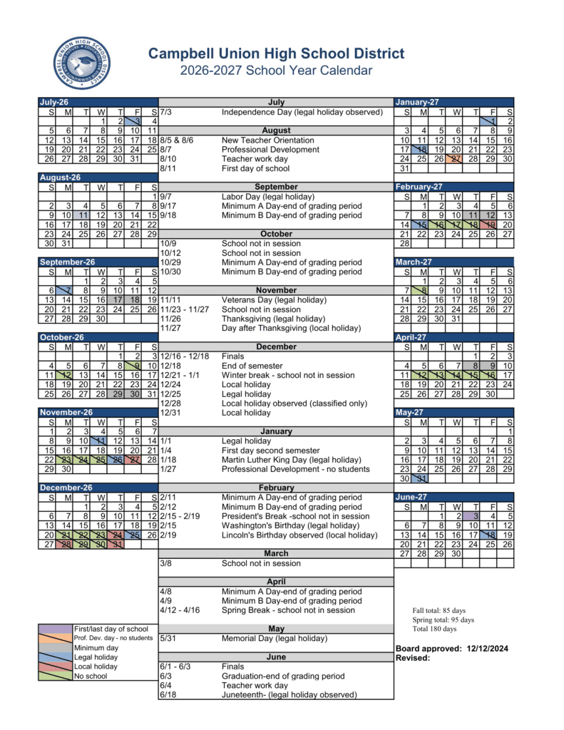 Campbell Union High School District 26-27 Calender