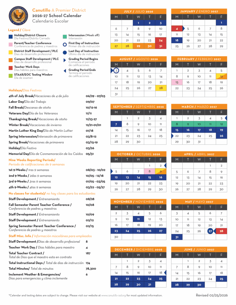 Canutillo Independent School District 26-27 Calendar