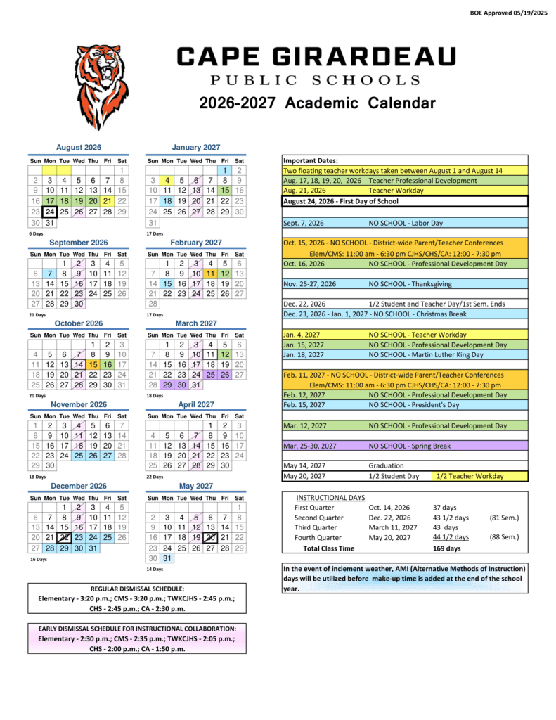 Cape Girardeau Public Schools 26-27 Calendar