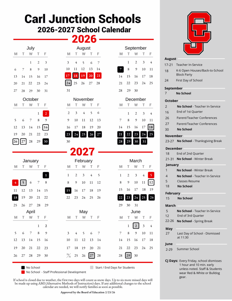 Carl Junction Schools 26-27 Calendar