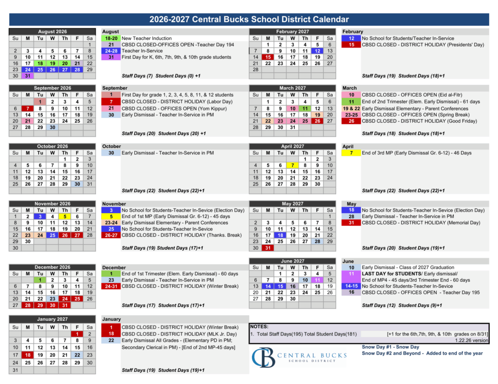 Central Bucks School District 26-27 Calendar