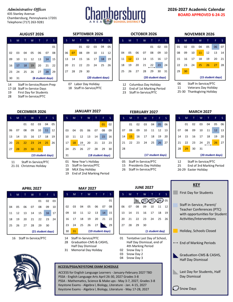 Chambersburg Area School District 26-27 Calendar