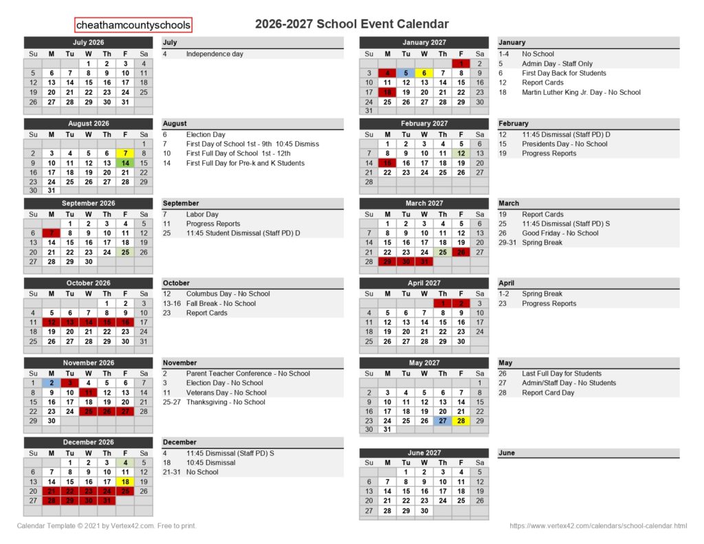 Cheatham County Schools 2026-2027