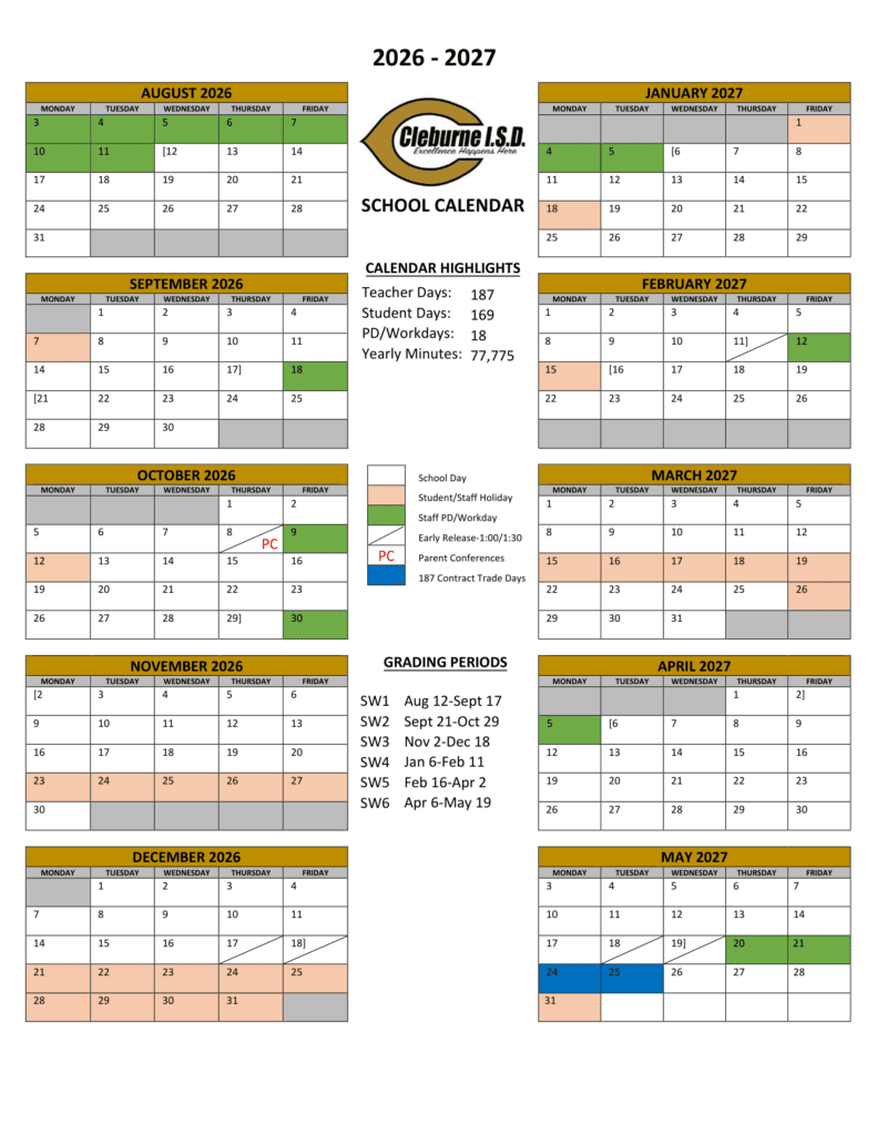 Cleburne I.S.D 26-27 Calendar