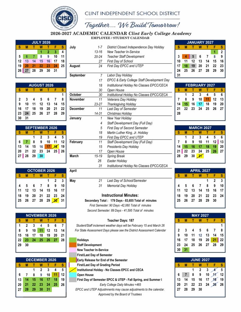 Clint Early College Academy 26-27 Calendar