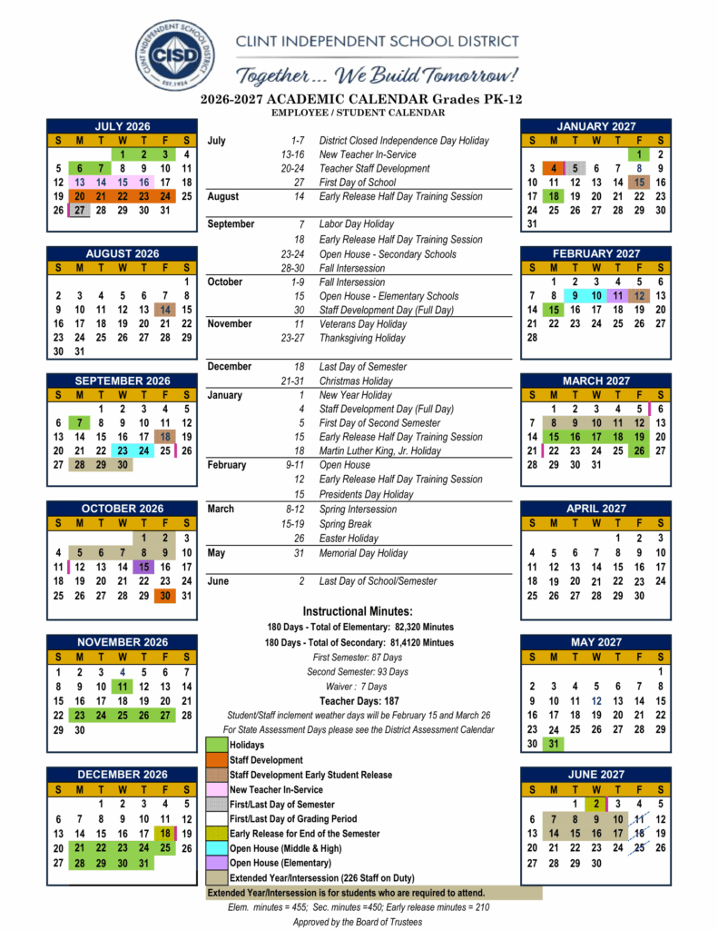 Clint Independent School District 26-27 Calendar