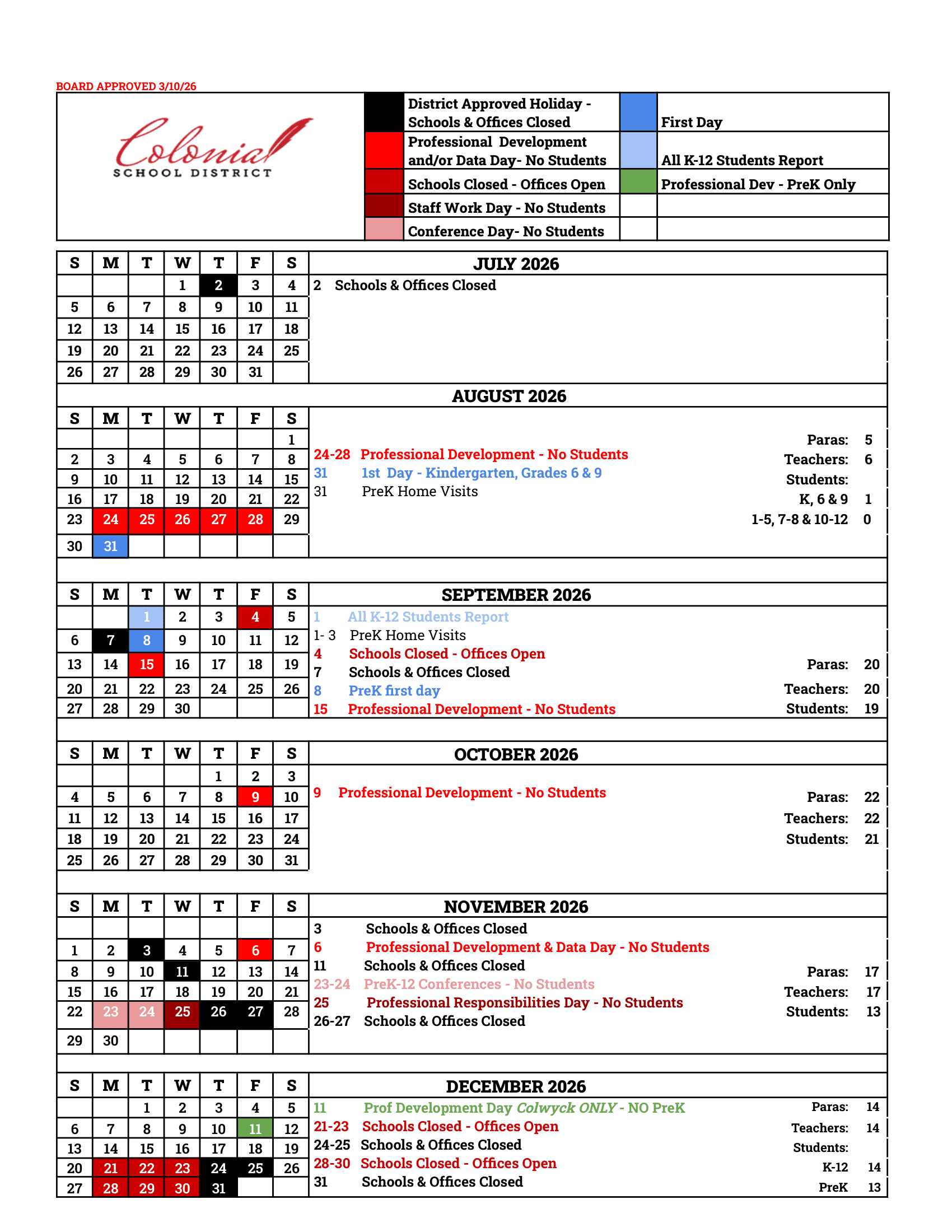 Colonial School District 26-27 Calendar Revised [PDF]