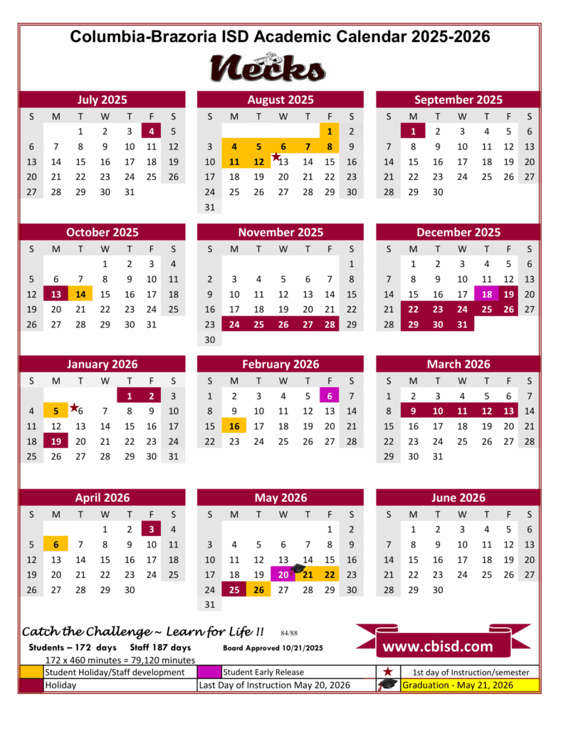 Columbia-Brazoria ISD 26-27 Calendar
