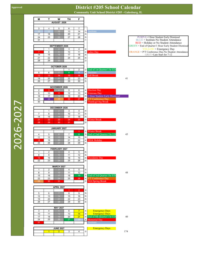 Community Unit School District #205 26-27 Calendar