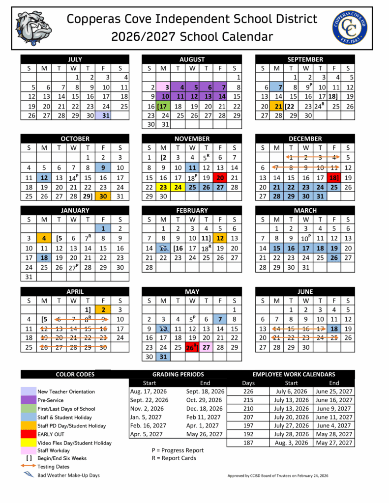 Copperas Cove Independent School District 26-27 Calendar
