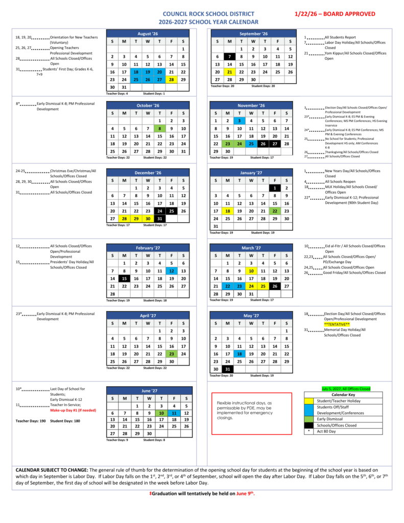 Council Rock School District 26-27 Calendar