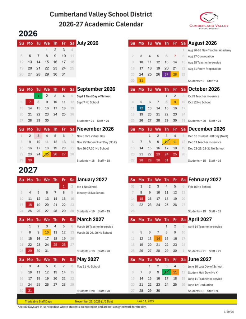 Cumberland Valley School District 26-27 Calendar