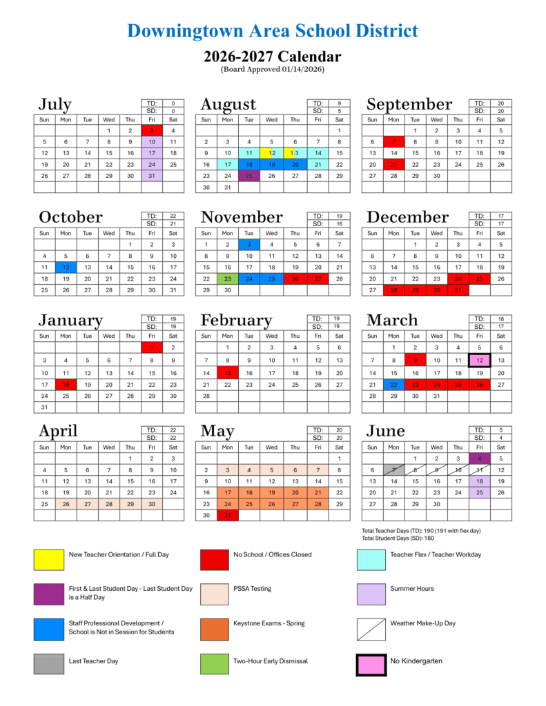 Downingtown Area School District 26-27 Calendar (1)