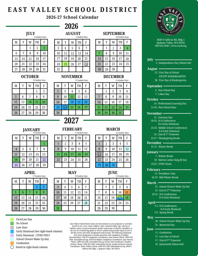 East Valley School District 26-27 Calendar