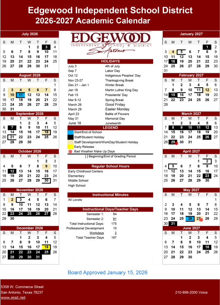 Edgewood Independent School District 26-27 Calendar
