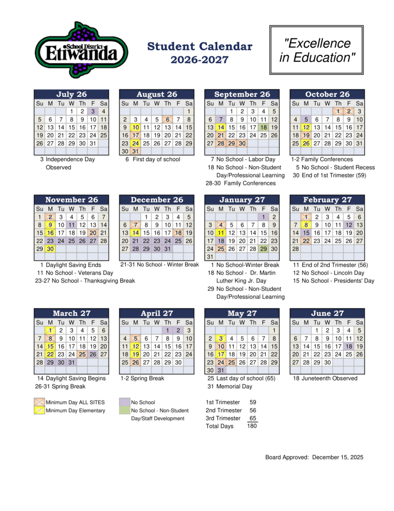 Etiwanda School District 26-27 Calender