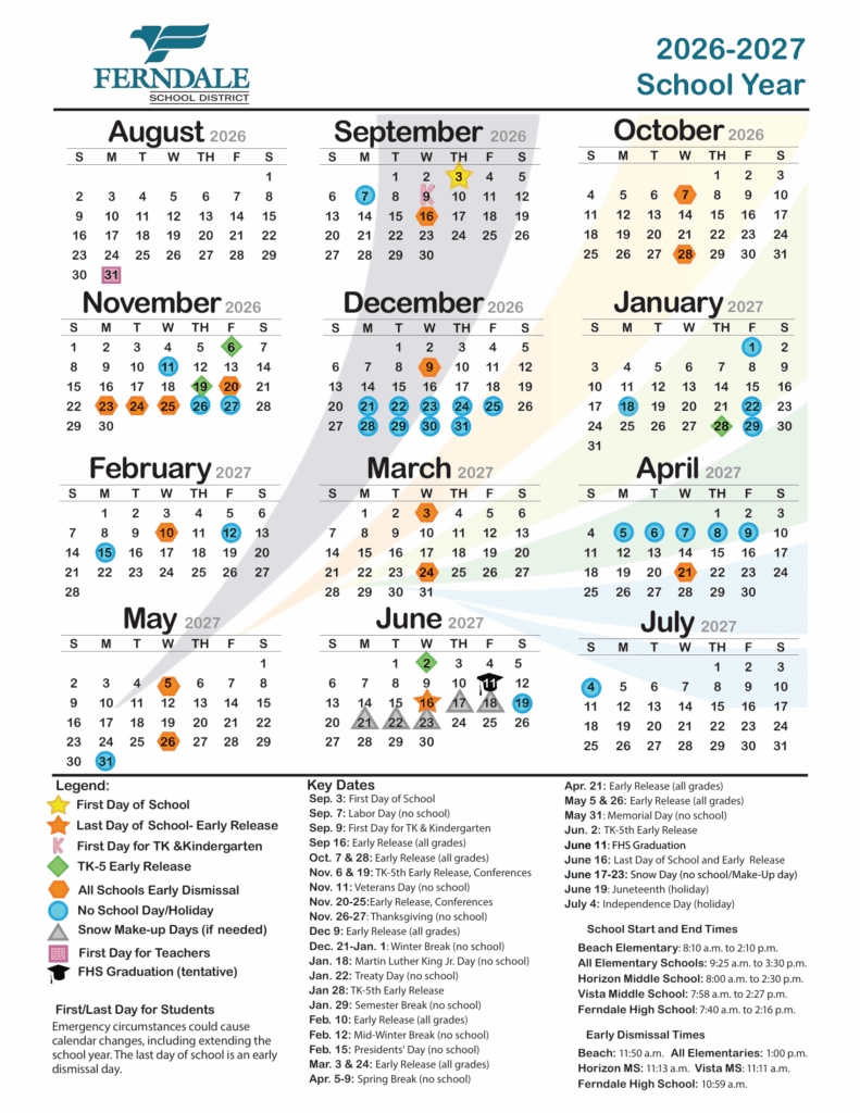 Ferndale School District 26-27 Calendar
