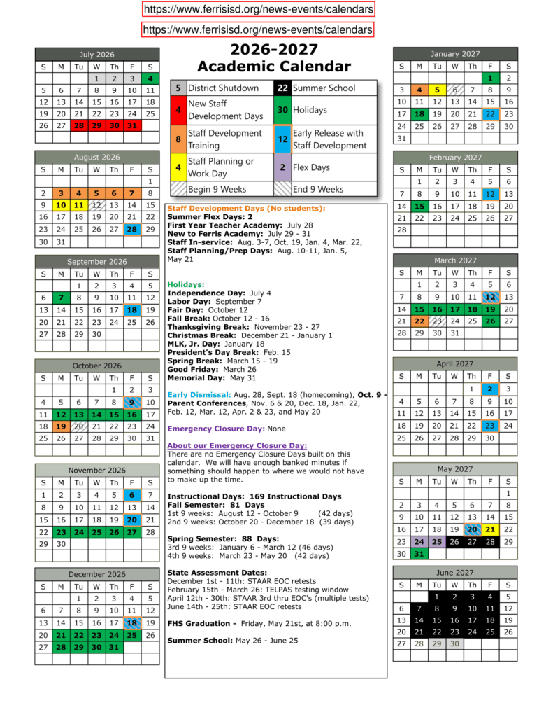 Ferris ISD 26-27 Calendar