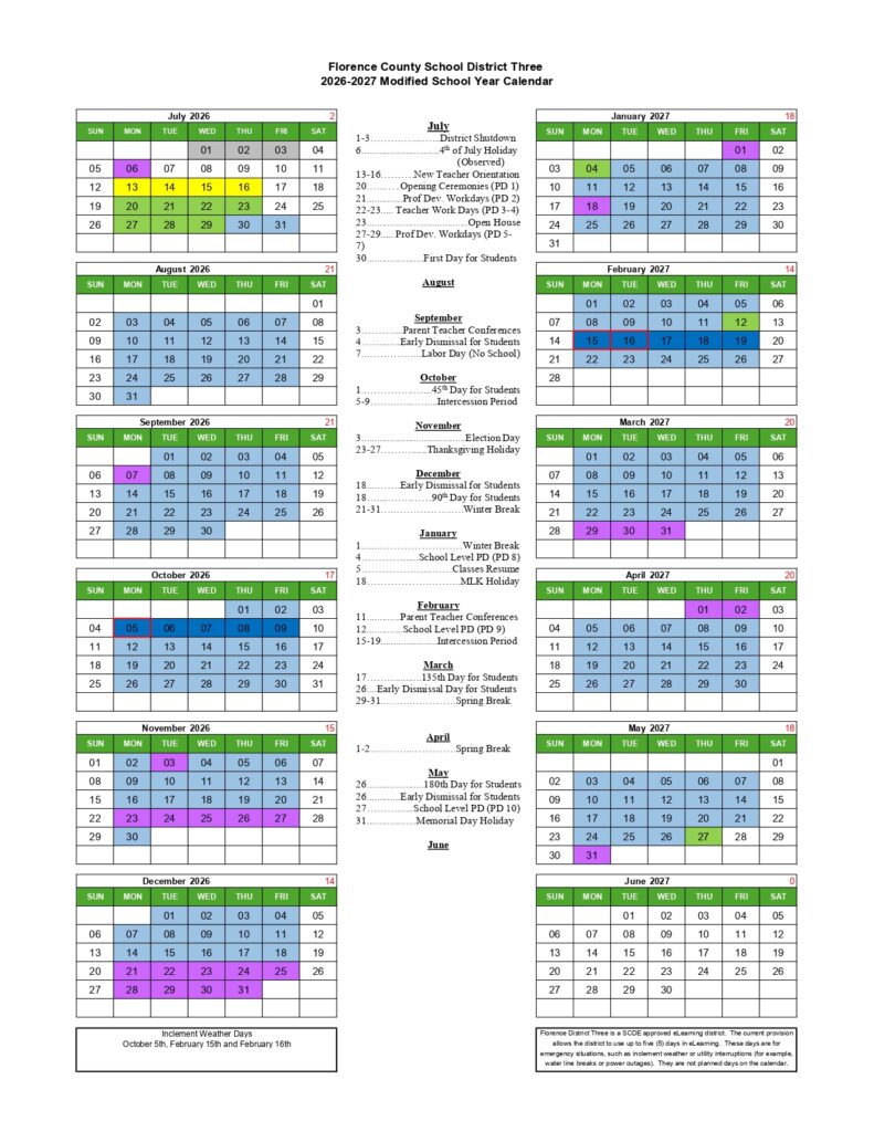 Florence County School District Three 2026-2027