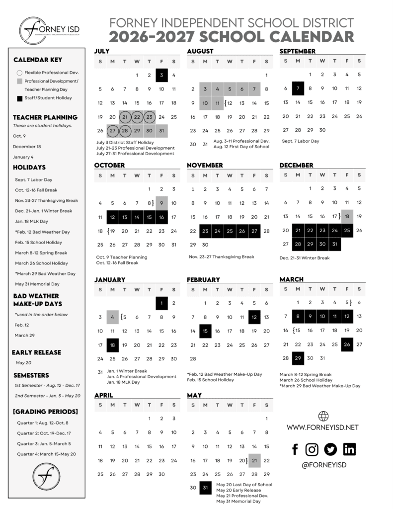 Forney Independent School District 26-27 Calendar