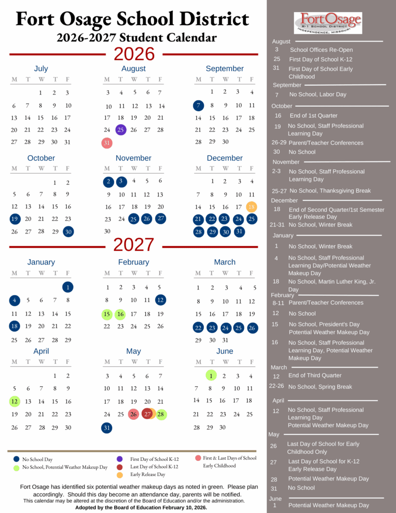 Fort Osage School District 26-27 Calendar