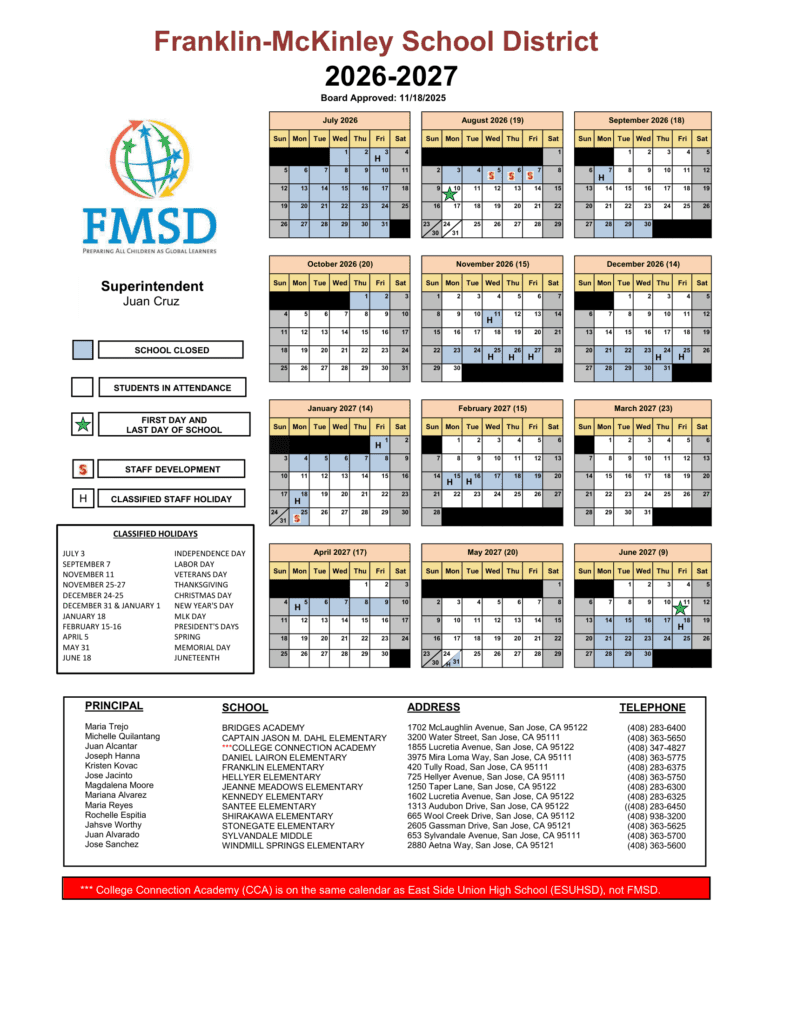 Franklin-McKinley School District 26-27 Calender