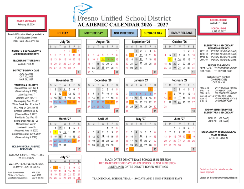 Fresno Unified School District 26-27 Calender