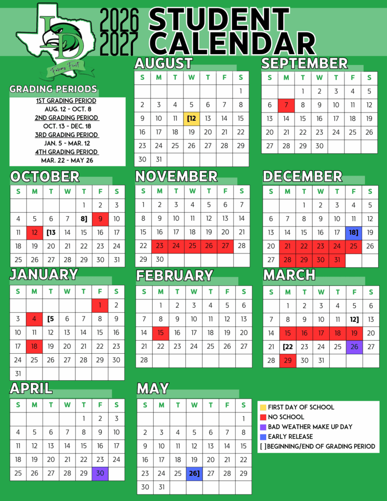 Friona ISD 26-27 Calendar