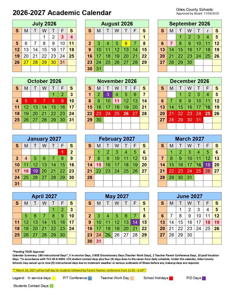 Giles County Schools 2026-2027