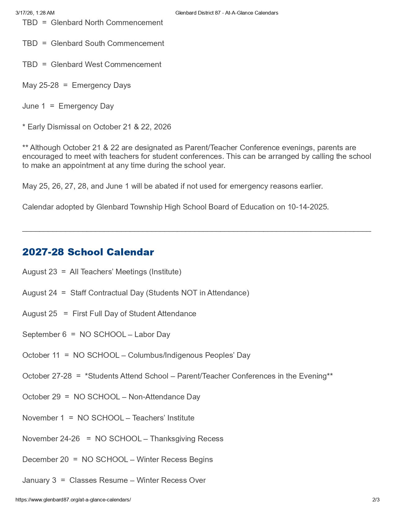 Glenbard District 87  Calendar 26-27 Revised [PDF]