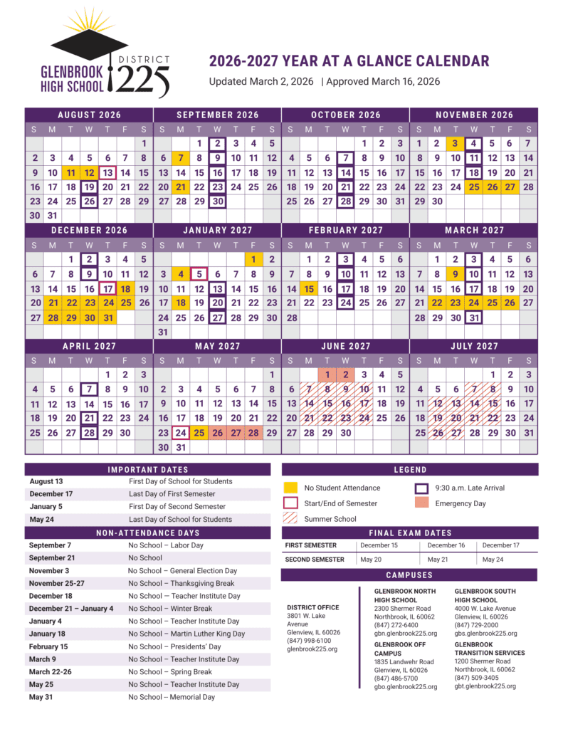 Glenbrook High School District 225 26-27 Calendar