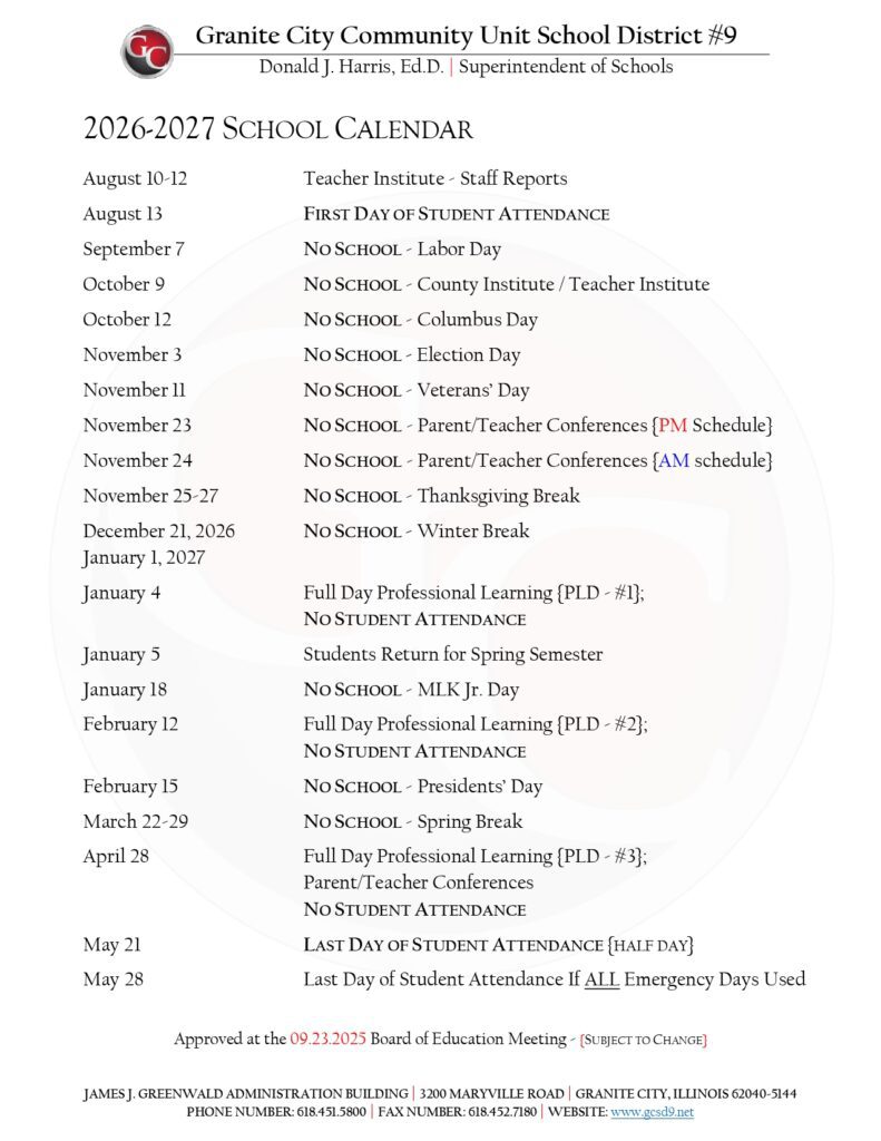 Granite City Community Unit School District #9 2026-2027