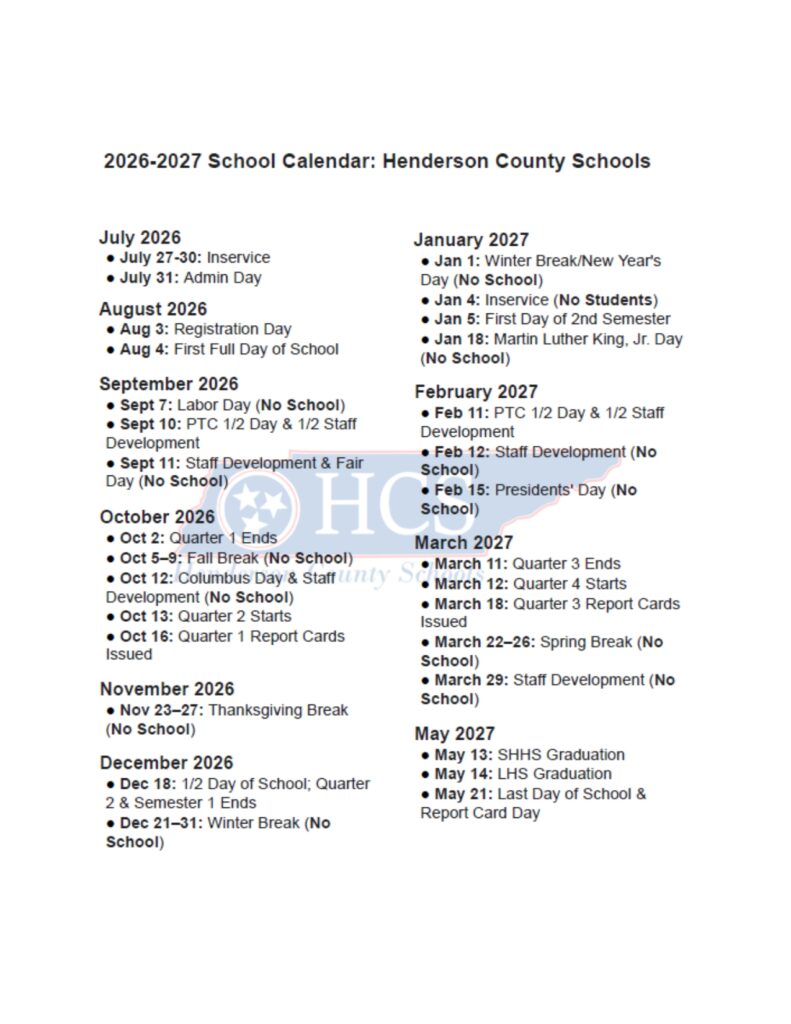 Henderson County Schools 2026-2027