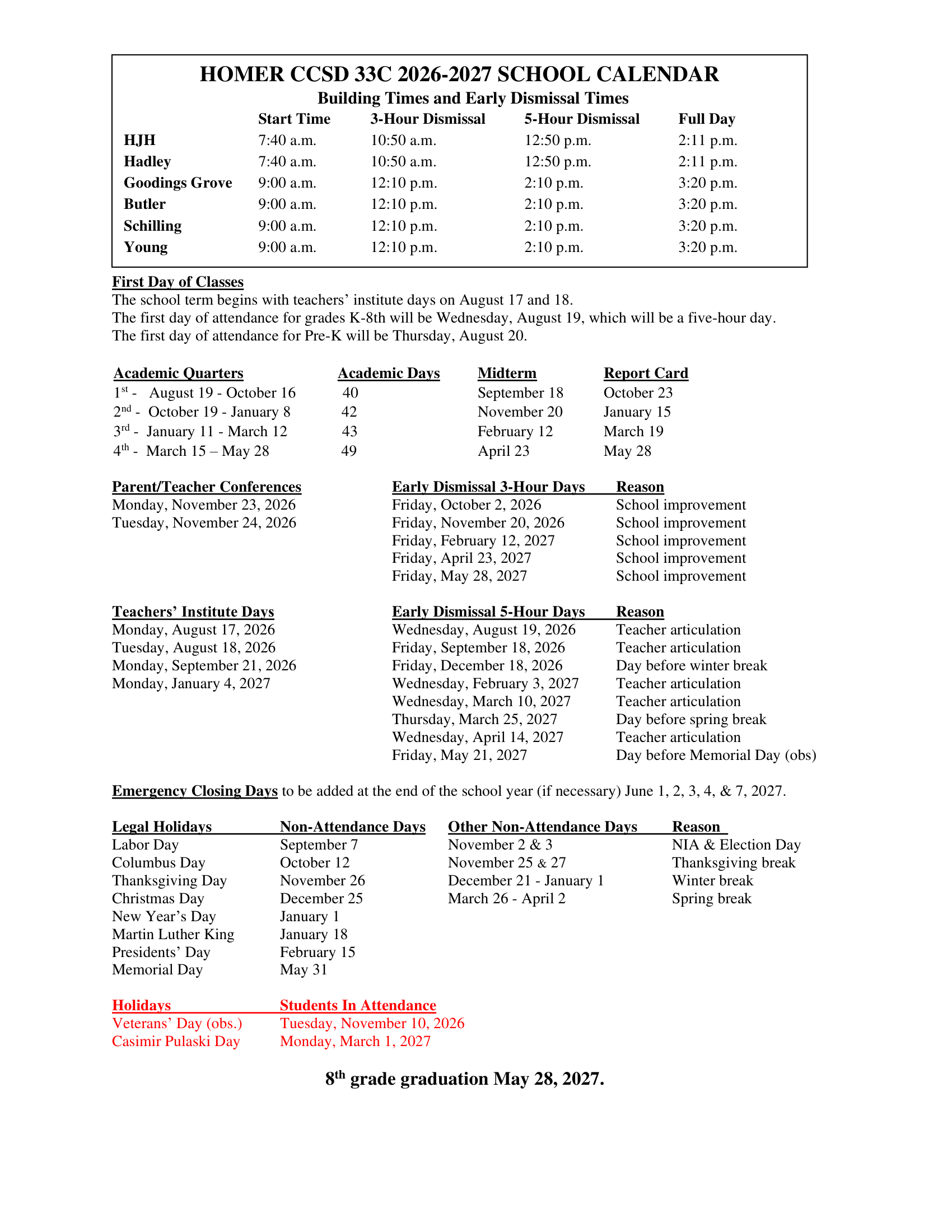 Homer CCSD 33C Calendar 26-27 [PDF]
