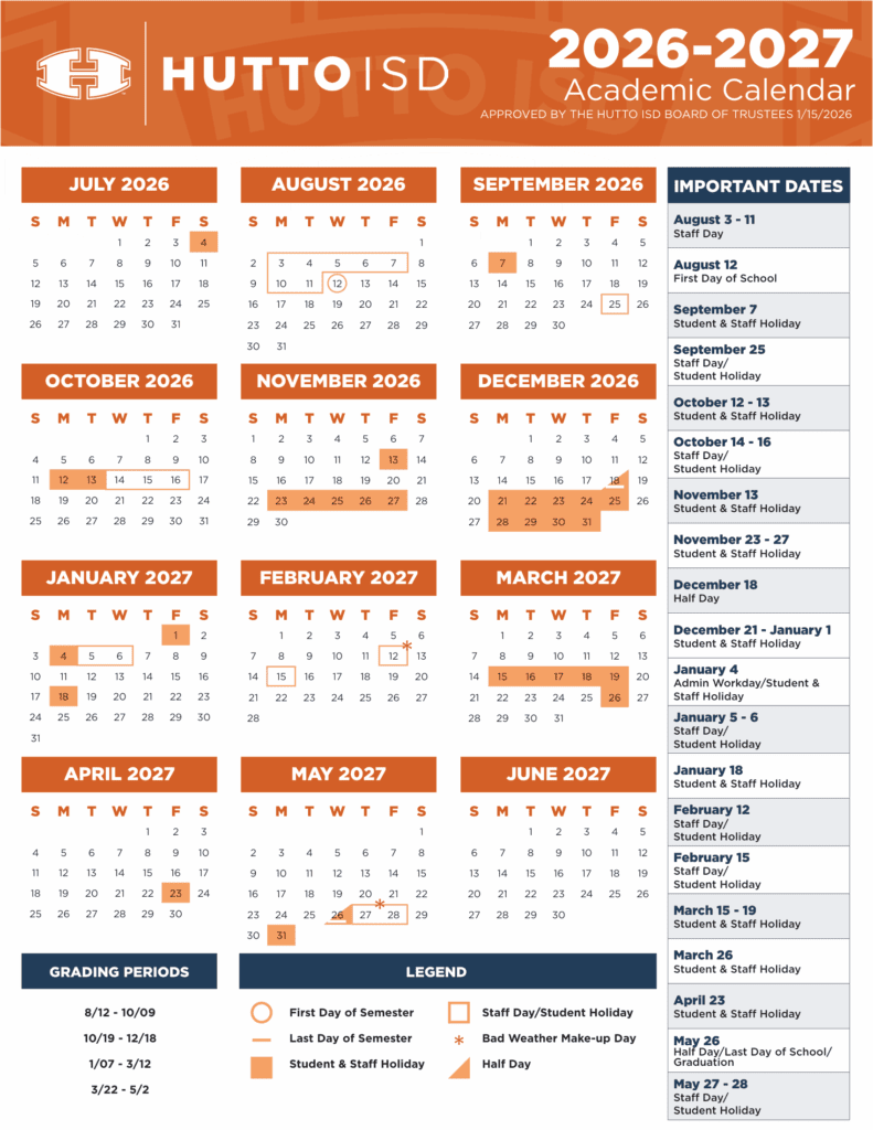 Hutto ISD 26-27 Calendar