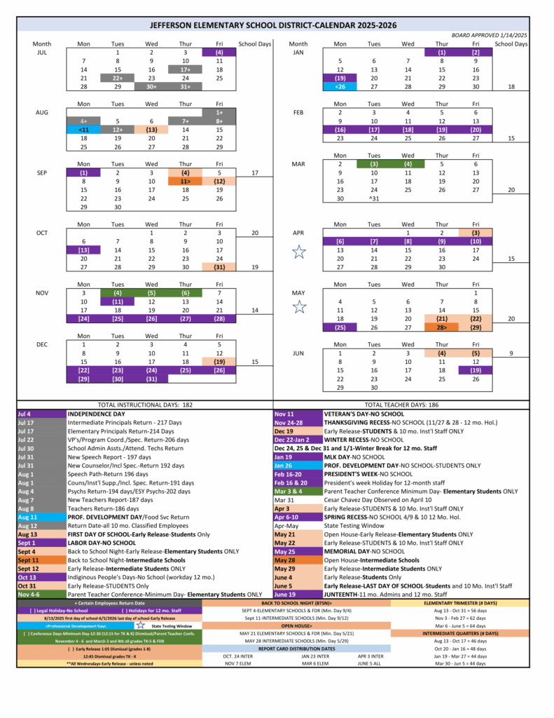 Jefferson Elementary School District 26-27 Calendar