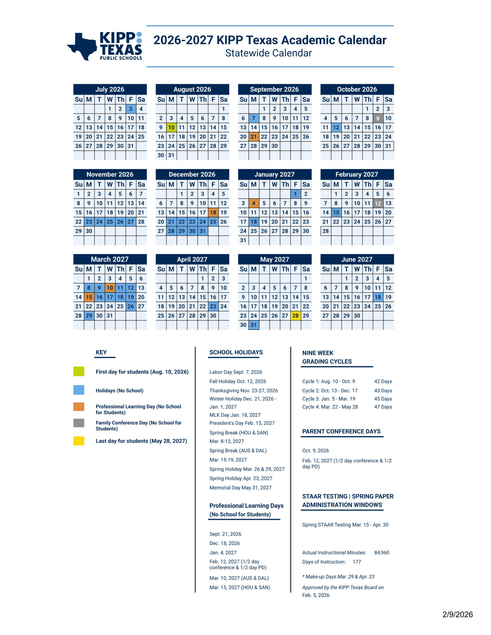 KIPP Texas Public Schools 26-27 Calendars [PDF]