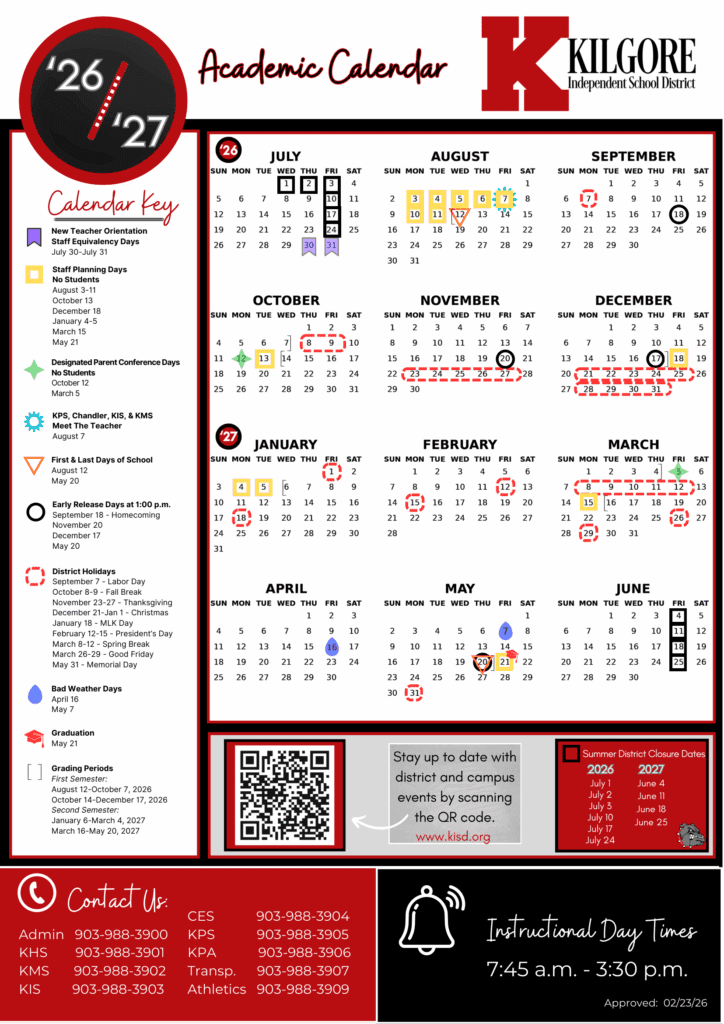 Kilgore Independent School District 26-27 Calendar