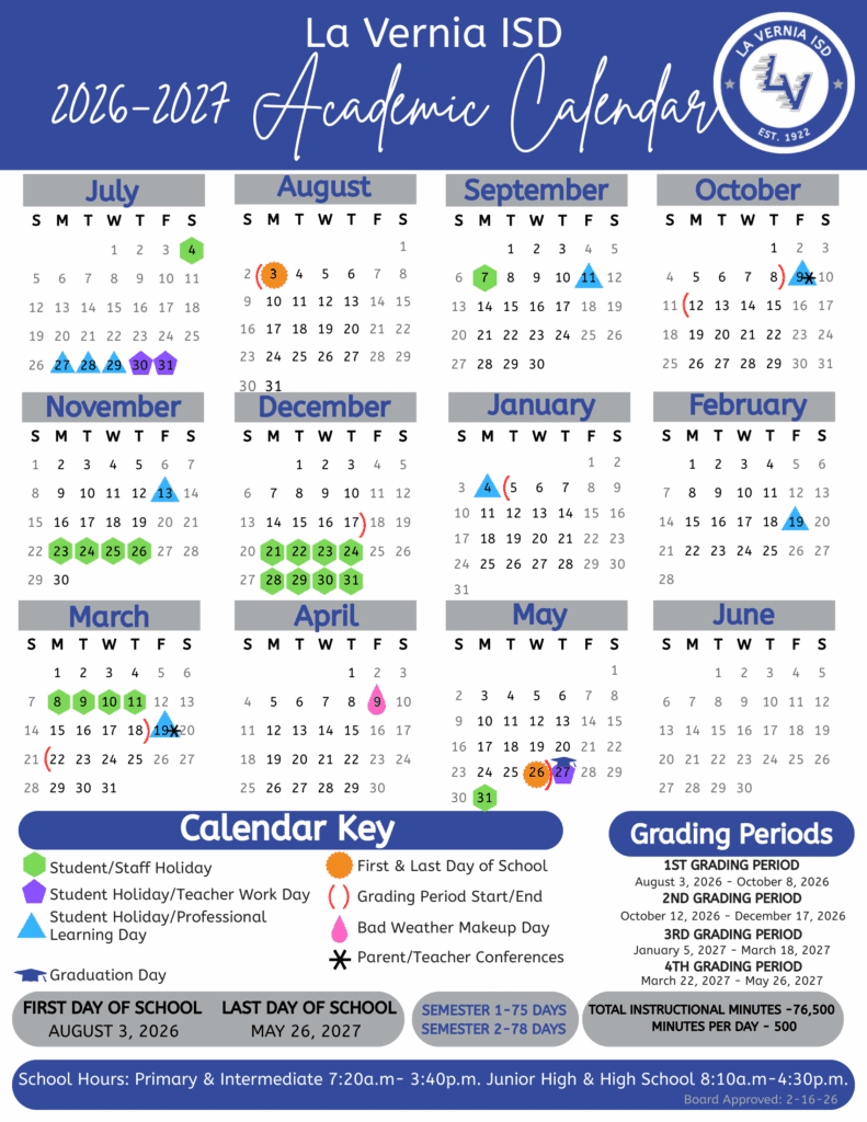 La Vernia ISD 26-27 Calendar